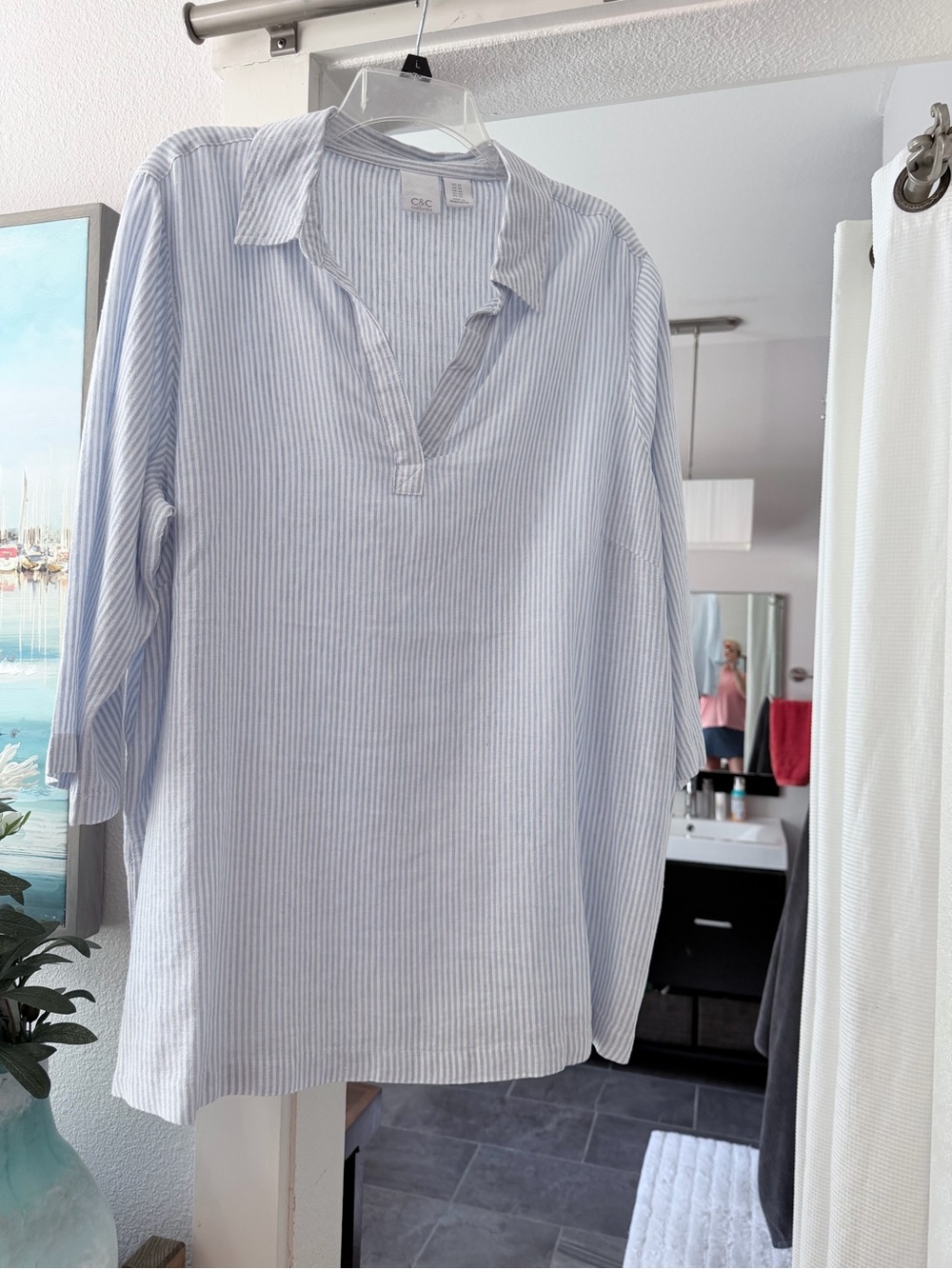 C&C California Light Blue and White Striped Button-Down Shirt